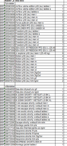 1409384-59 Parti med flytvästar, våtdräkter, skor, glasögon, kläder etc. Seadoo