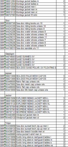 1409384-60 Parti med flytvästar, våtdräkter, skor, glasögon, kläder etc. Seadoo