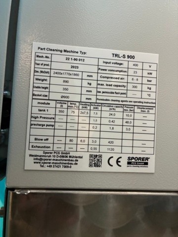 1455694-4 Sporer TRL-900 industriell komponenttvättmaskin
