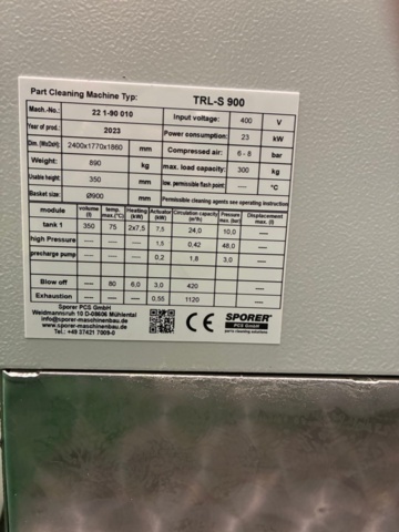 1455695-9 Sporer TRL-900 industriell komponenttvättmaskin
