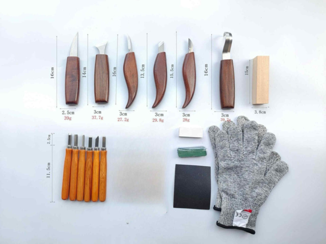 1462883-1 11-piece Wood Carving Set with Gloves – Walnut & Carbon Steel - Free Shipping