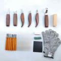 1462883-3 11-piece Wood Carving Set with Gloves – Walnut & Carbon Steel - Free Shipping