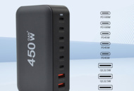 1462939 Laddstation GaN 450W – 8 portar (USB-C & USB-A) – Snabbladdning för mobil & laptop - Fri frakt