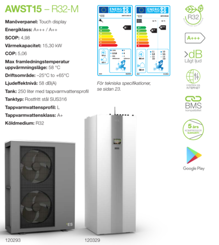 1463755-9 15 kW air/water heat pump from Energy Save. Hot water tank, buffer tank and ground stand K63