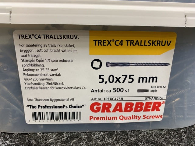 1464023-4 3 st Förpackningar Trallskruv 5x75mm, Grabber