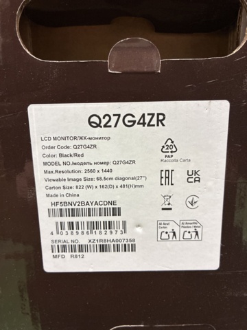 1464712-3 Gaming monitor AOC 27" Q27G4ZR