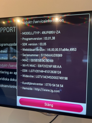 1384615-4 Smart TV 49" with remote control - LG model 49UF695V-ZA