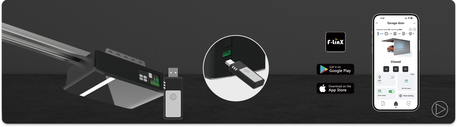 1465034-4 Garagemotor inklusive skena med Wifi-styrning och APP styrning