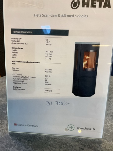 1197404-4 Braskamin  HETA SCAN-LINE 8 stål med sideglas