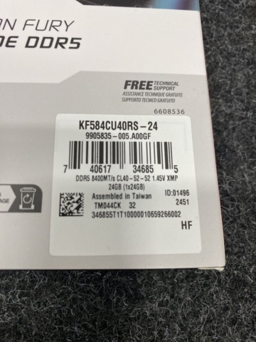 1467245-3 Ram memory Kingston FURY Renegade DDR5 8400MHz 24GB (black)