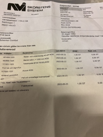 1197480-6 Lager med skorstensdelar m.m