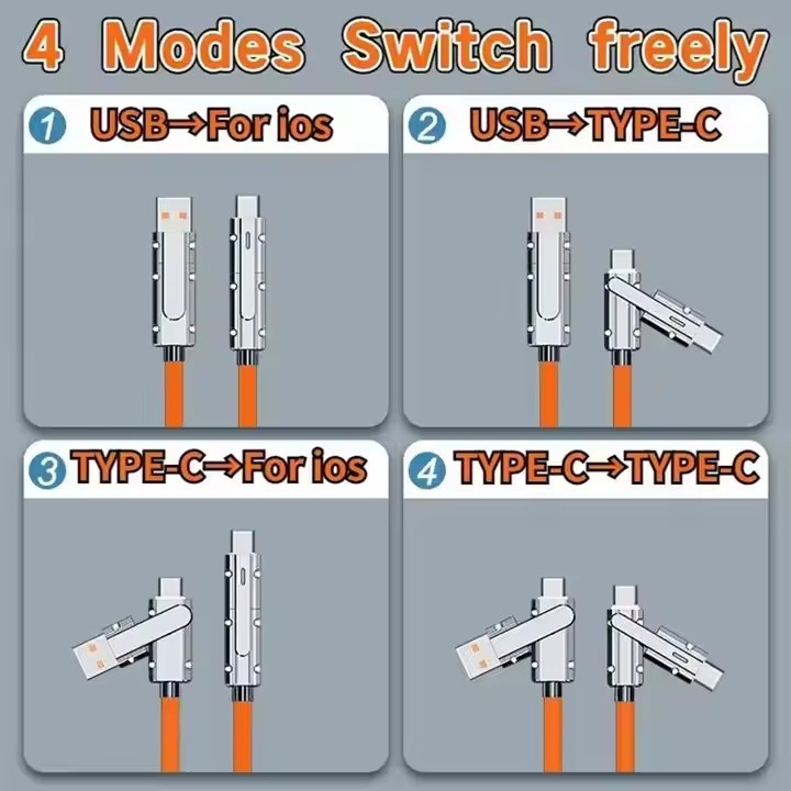 1468292-2 3 st 4-i-1 Snabbladdningskabel 65 W - Orange 2m - Fri frakt