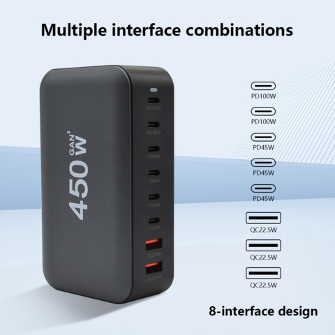1468294-1 Charging station GaN 450W – 8 ports (USB-C & USB-A) – Fast charging- Free shipping
