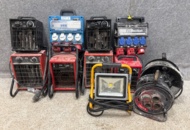 1410861 Samling med värmefläktar, belysning, centraler och kabelvindor