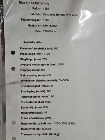 1444826-23 Kantpress - Beyeler PR6 Serie