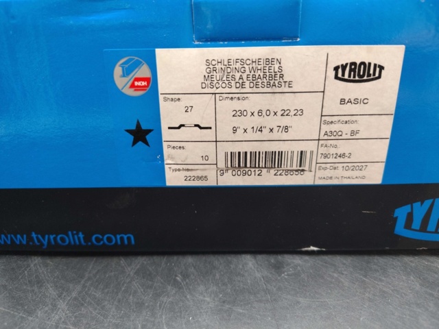 1465837-3 Slipskivor, 20 st – Tyrolit – 230 x 6,0 x 22,23 mm, stål/rostfritt