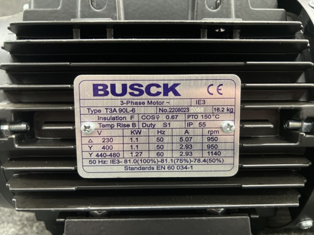 1471123-3 3-phase motor Busck T3A90L-6 1.1kw 950r/m 230/400V B3