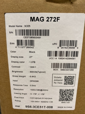 1467340-3 Gamingskärm MSI 27" 272F