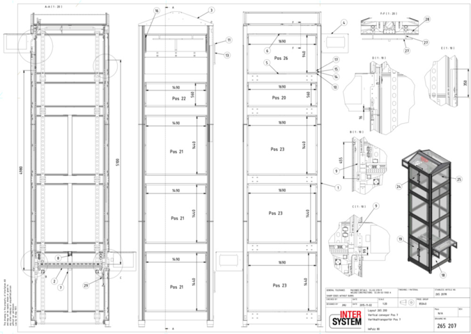 1411399-4 Vertikaltransportör / Höglager-hiss, Swisslog / Inter System – Komplett anläggning