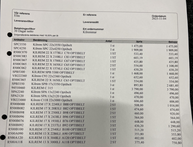 1471146-11 Lot with V-belts