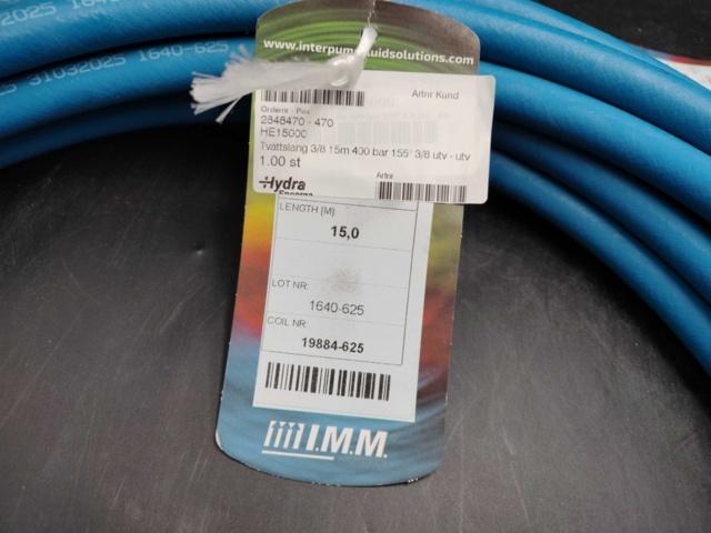 1472860-2 Tvättslang, 3 st, I.M.M., högtryck 3/8, blandade längder