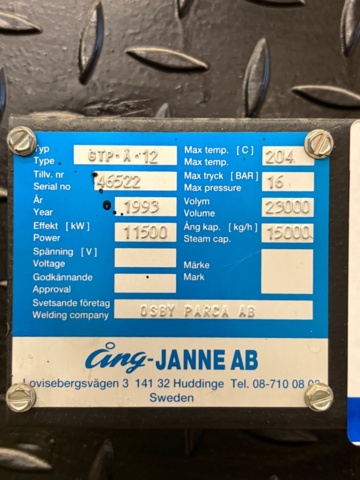 1468039-9 Ångpanna med industribrännare - Ång-Janne GTP Å12 -1993