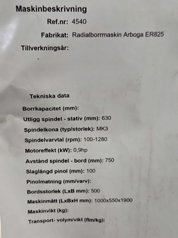 1444824-9 Radialborrmaskin - Arboga ER825