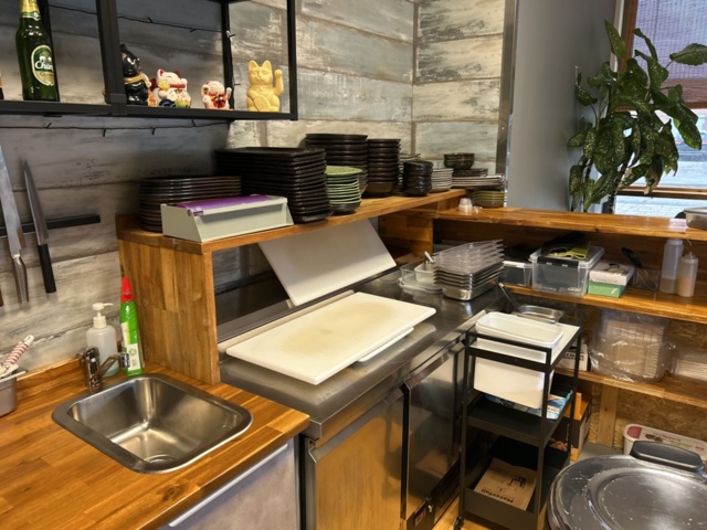 1457459-9 Bar counter with panel, shelves and storage for disassembly