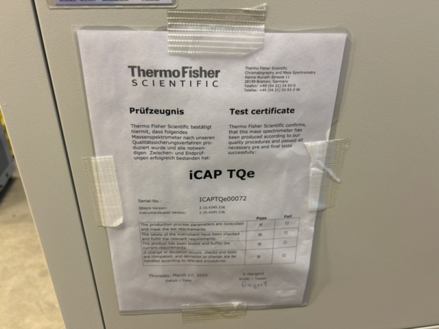 1435647-16 ICP-MS-analysutrustning med kylaggregat, vakuumpump och dator – Thermo Scientific iCAP TQe