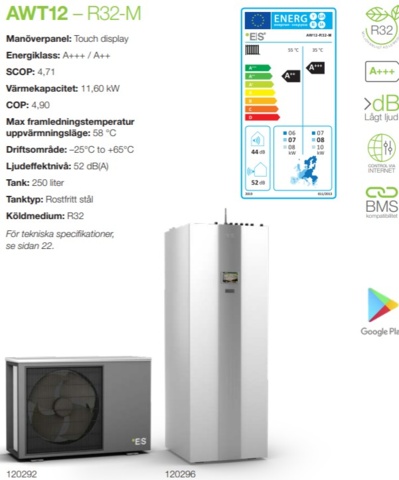 1344078-2 12 kW luft/vatten värmepump, 250L varmvattenstank, rostfri bufferttank med 15m spiral M62