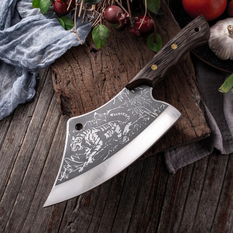 1477163-1 Meat ax with Tiger engraving - Free shipping