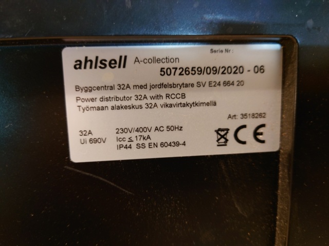 1477676-2 Construction center / electrical center 32A with earth leakage circuit breaker