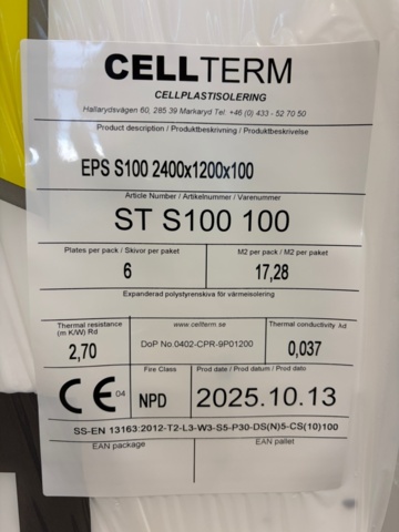 1477875-2 Foamed plastic EPS S100 2400x1200x100 (518.4 sq m)