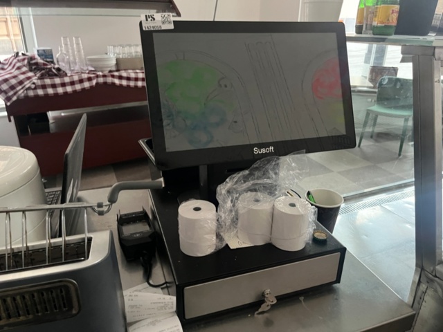 1424058-2 Susoft cash register with cash drawer and kitchen equipment