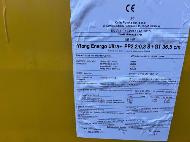 1477878-2 Lightweight concrete Ytong 36.5 cm 32 blocks (brand new)