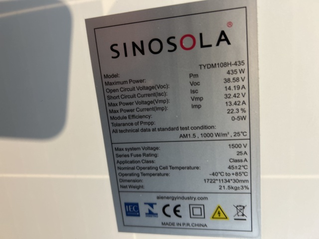 1454823-7 Solpaneler ca 100 st med monteringsdetaljer - Sinosola TYDM108H-435