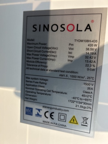 1454823-8 Solpaneler ca 100 st med monteringsdetaljer - Sinosola TYDM108H-435