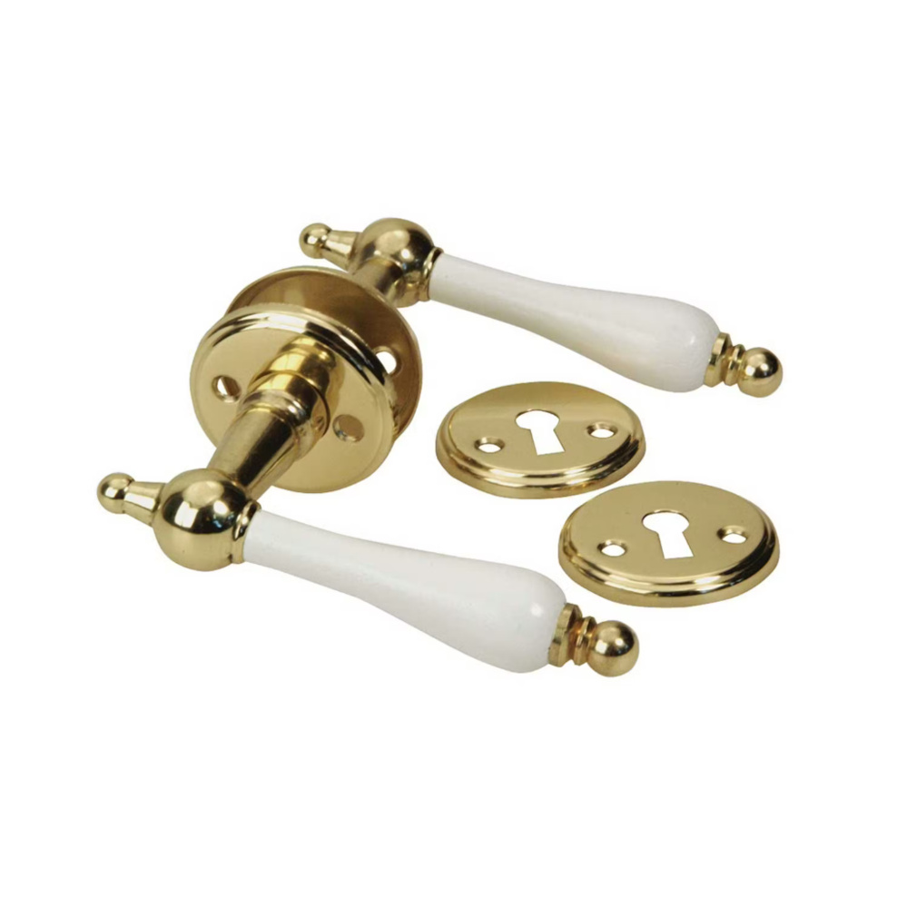 1478692-1 Interior door handles, 12 pcs – Millers, brass/white