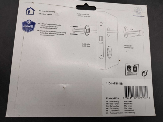 1463613-3 Innerdörrhandtag 8 st – Millers, matt nickel