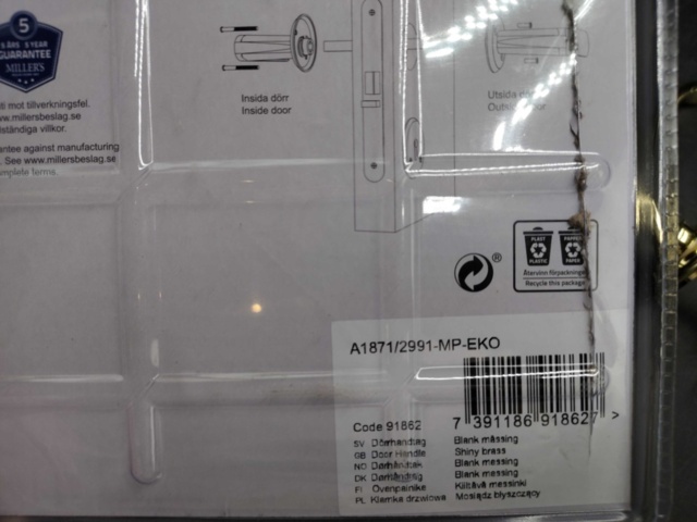 1463633-3 Interior door handles, 8 pcs - Millers, shiny brass