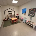 1424075-1 Playroom with furniture and toys - table, chairs, play kitchen, children's armchairs, storage