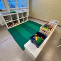 1424075-5 Playroom with furniture and toys - table, chairs, play kitchen, children's armchairs, storage