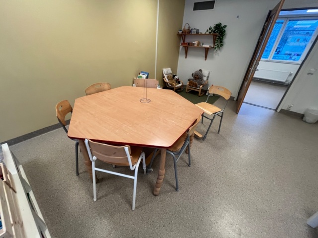 1424075-8 Playroom with furniture and toys - table, chairs, play kitchen, children's armchairs, storage