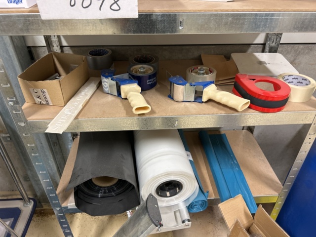 1454905-3 Collection of shelves, bench and various office and consumable materials