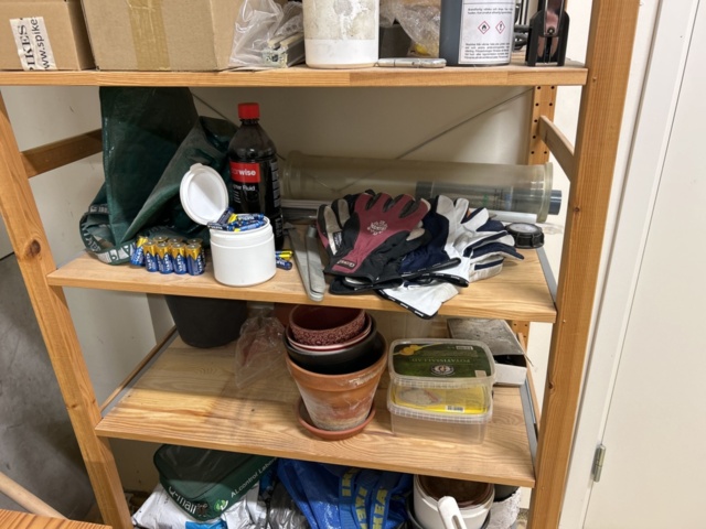 1454905-14 Collection of shelves, bench and various office and consumable materials