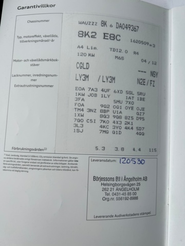 1436096-32 Audi A4 Sedan 2.0 TDI DPF Manuell, 163hk, 2013