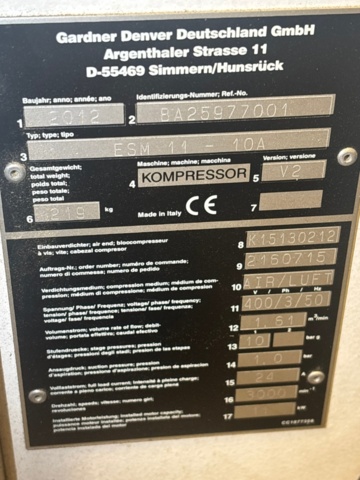 1344082-5 Screw Compressor - Gardner Denver ESM 11