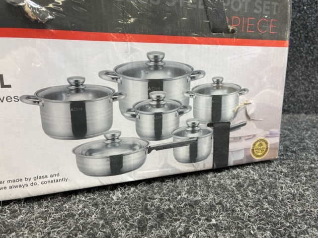 1466018-3 Stainless steel frying pan and cookware set with lid – 12 pieces