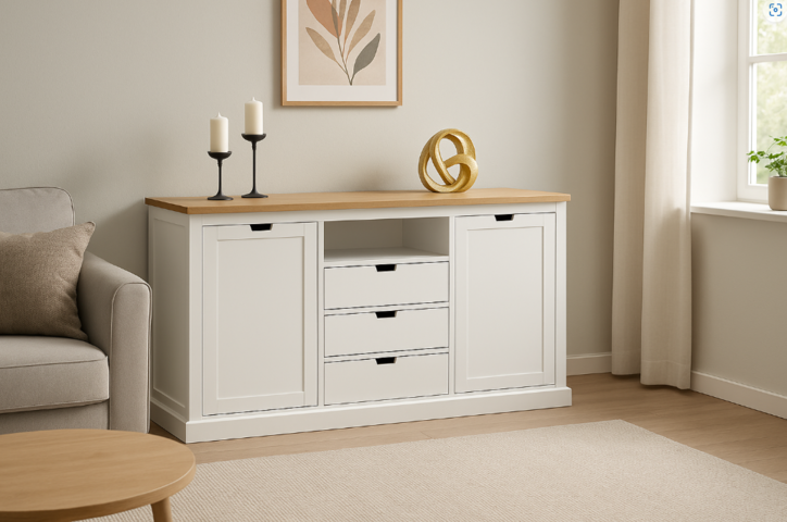 1481918-1 Fårö sideboard - White / Oiled oak