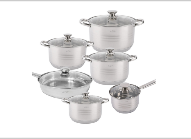 1466018-1 Stainless steel frying pan and cookware set with lid – 12 pieces